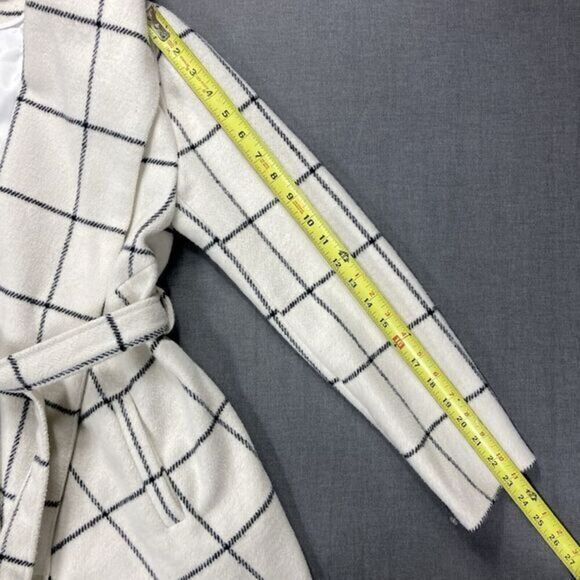 Chicwish Wool Blend Asymmetrical Coat XXS Ivory Grid Print Classic Belted Jacket - Picture 15 of 16